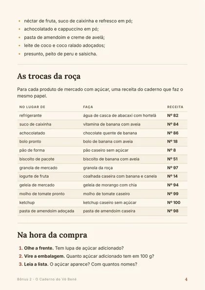 Tabela das trocas da roça: o produto do mercado e a receita do caderno que vai no lugar