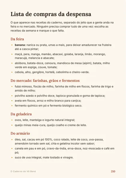 Lista de compras da despensa, separada por feira, mercado, geladeira e armário