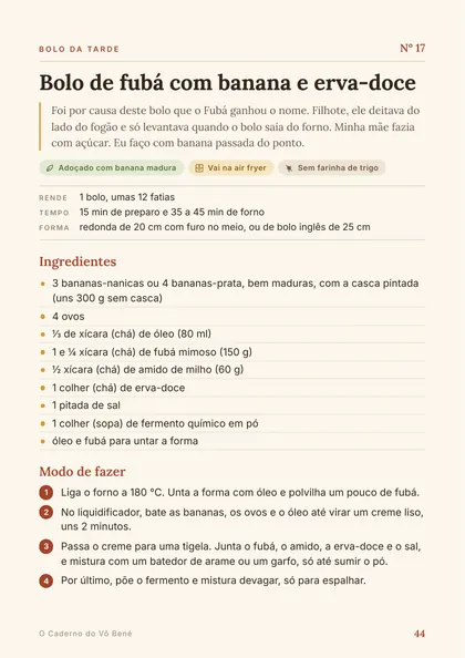 Primeira página da receita Nº 17, com a história, os selos e os ingredientes
