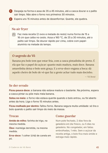 Segunda página da receita Nº 17, com a air fryer, o segredo do Vô, se der errado, trocas e como guardar